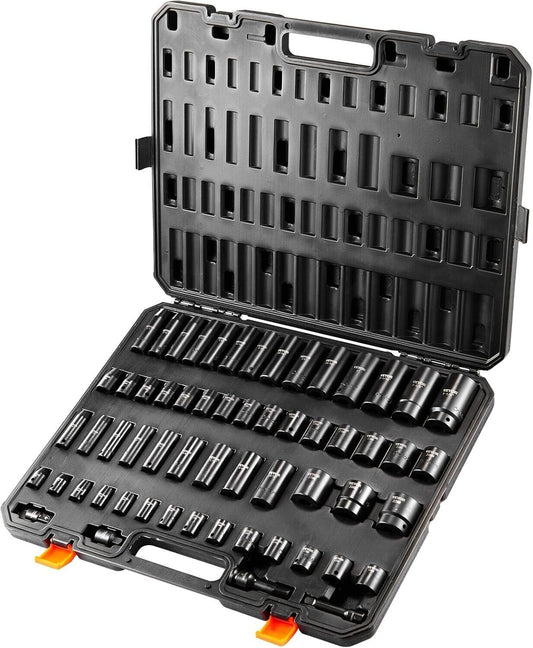 Comprehensive 59 Piece Socket Set - SAE & Metric Impact Tools, Easy Storage Case
