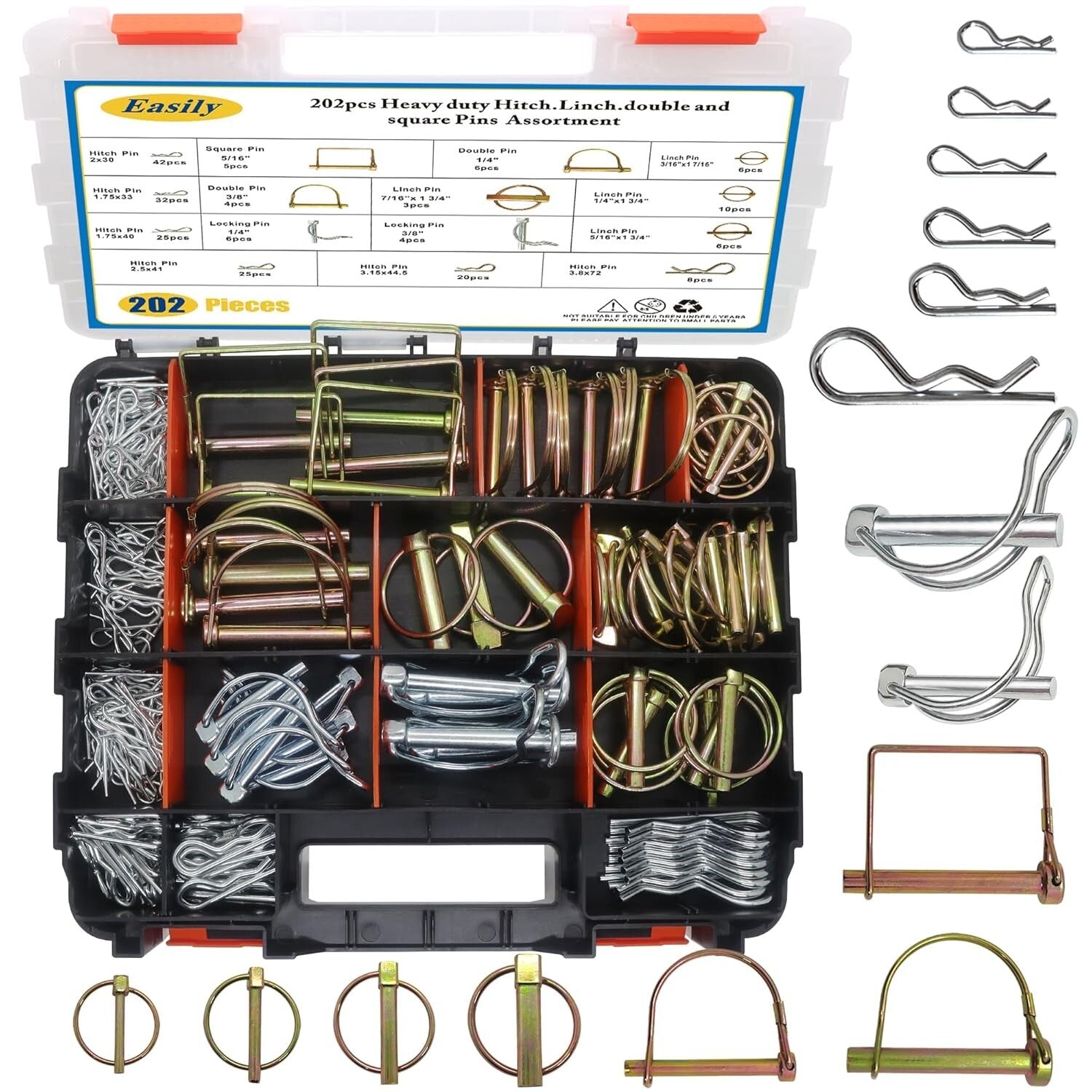 Complete Set of 202 Rust-Resistant Hitch Pins and Clips for All Equipment