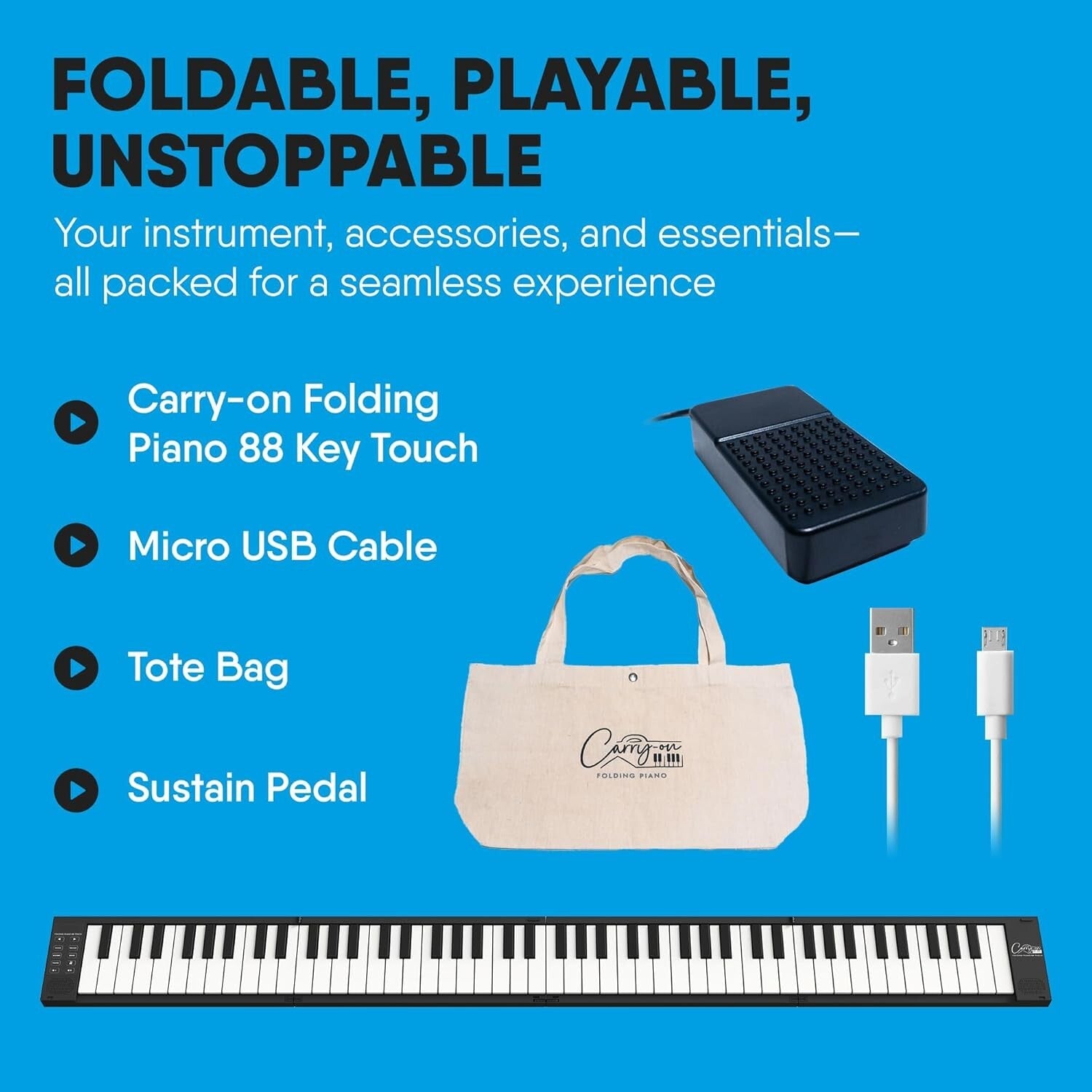 All-in-One 88 Key Folding Piano – Travel-Friendly with Powerful Battery & Sounds