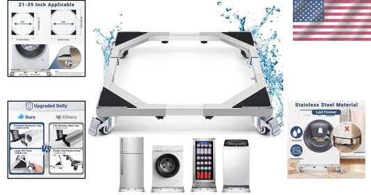 Heavy-Duty Stainless Steel Washing Machine Dolly Cart with Lockable Wheels - ...