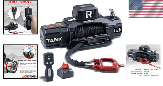 12000lb Waterproof Electric Winch with Synthetic Rope & 2-in-1 Remote Control