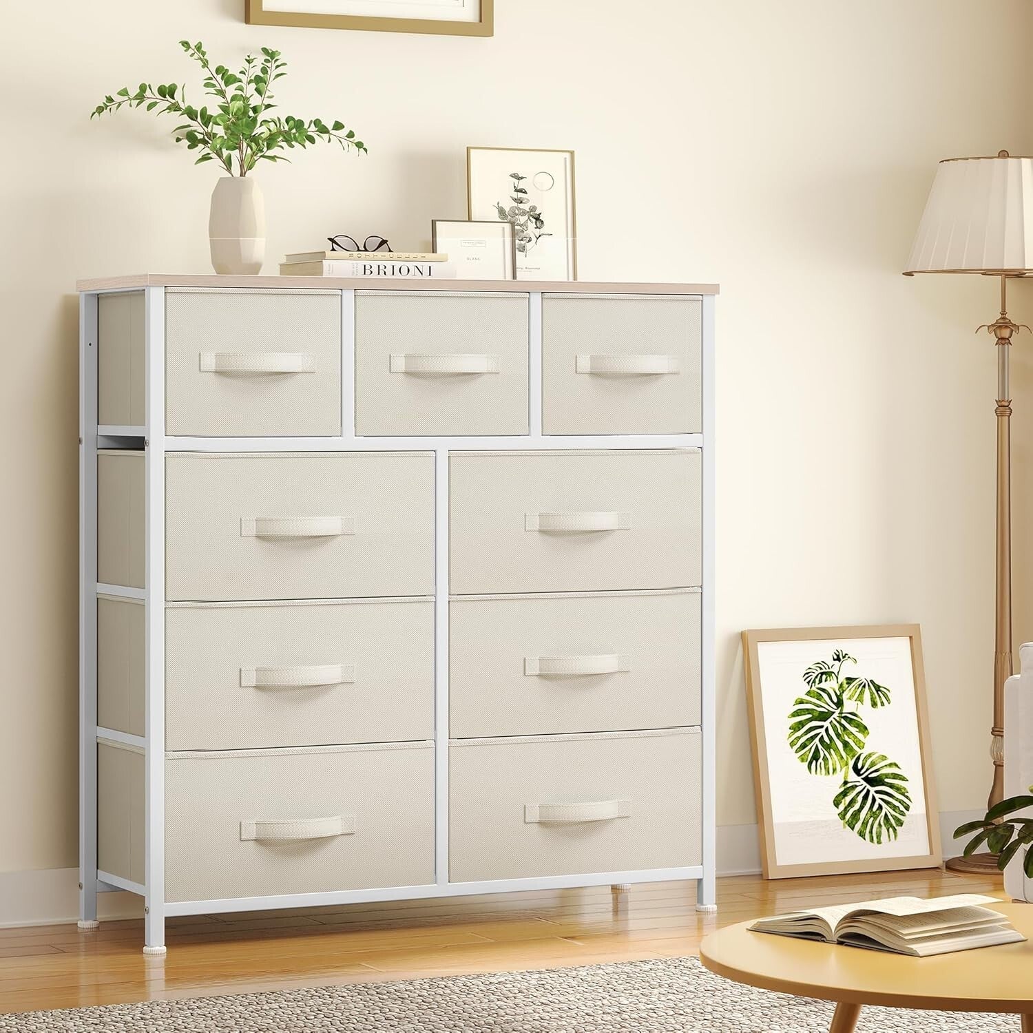 Elegant 9-Drawer Dresser for Bedroom & Living Room - Cream White Organizer