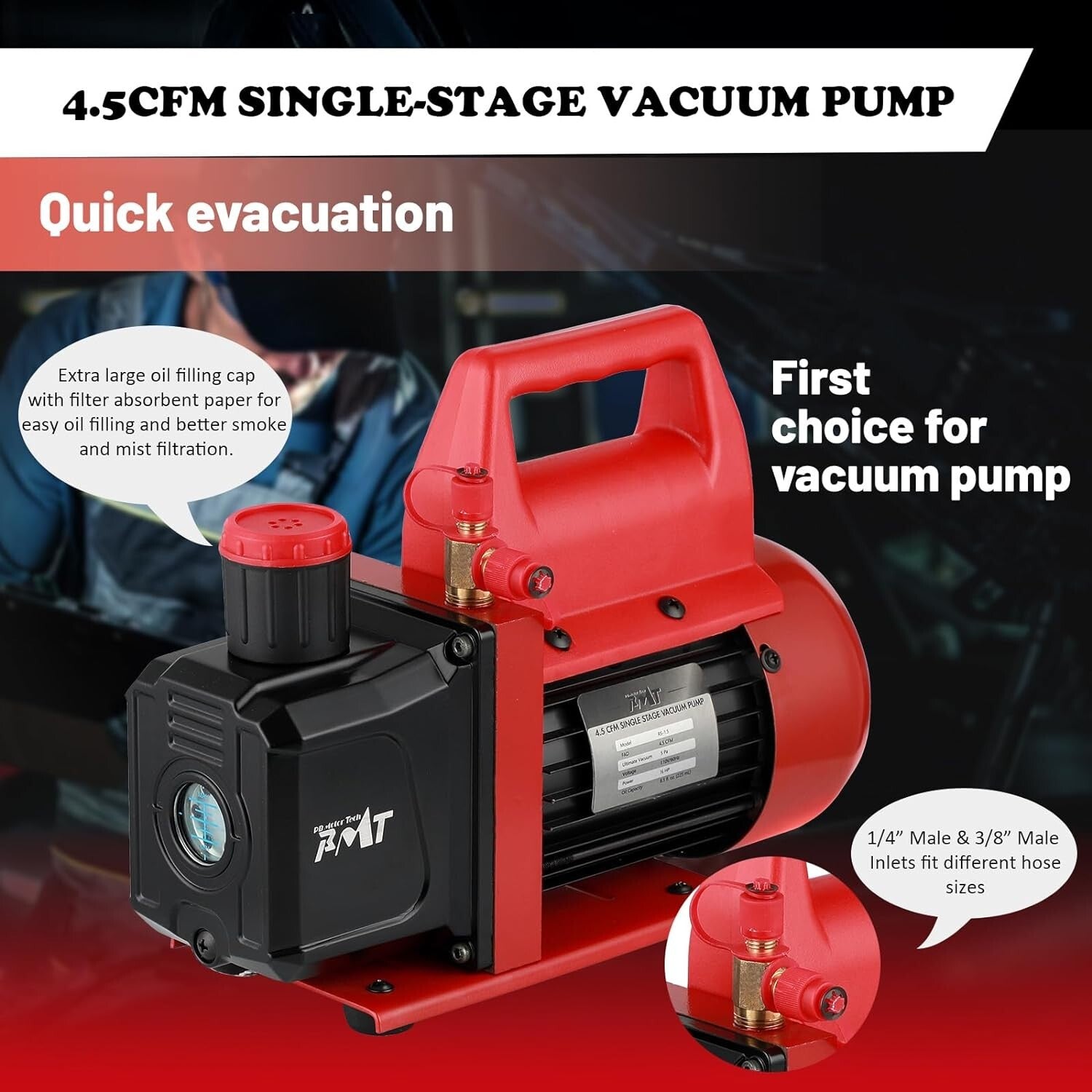 Powerful 1/3HP Vacuum Pump with Adjustable Intakes for Versatile Applications