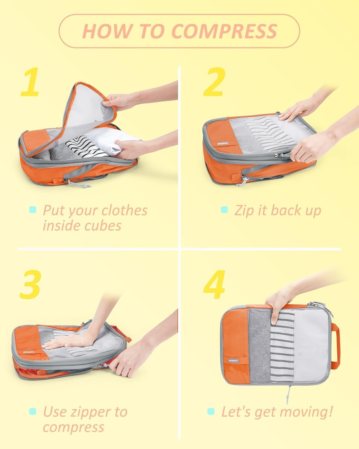 Set of 6 Lightweight Compression Packing Cubes - Space-Saving Travel Essentials