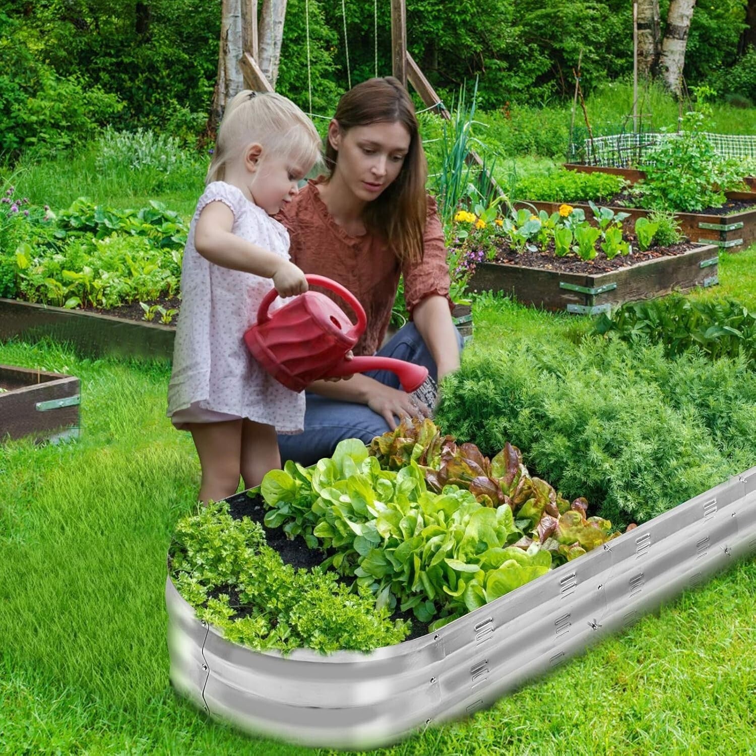 Modern Raised Garden Bed Kit in Galvanized Metal for Easy Vegetable Gardening