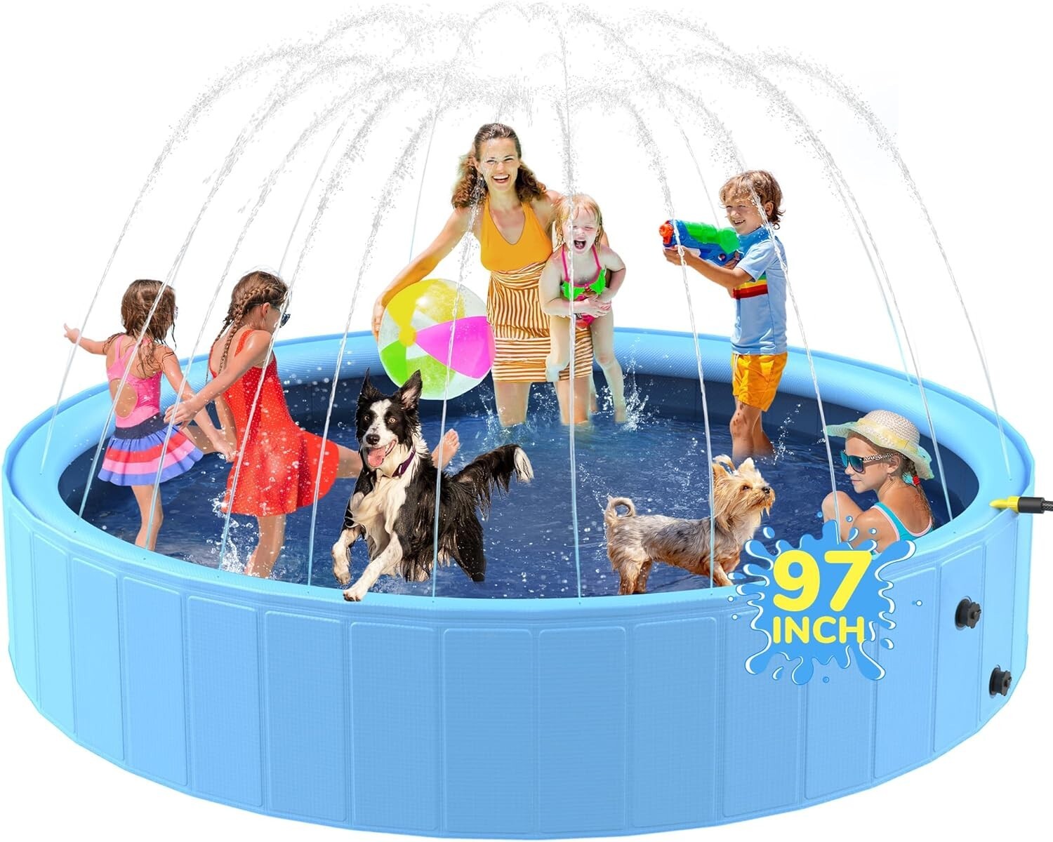 Effortless 97'' Splash Pad Pool for Kids & Large Dogs - Cool Off Together