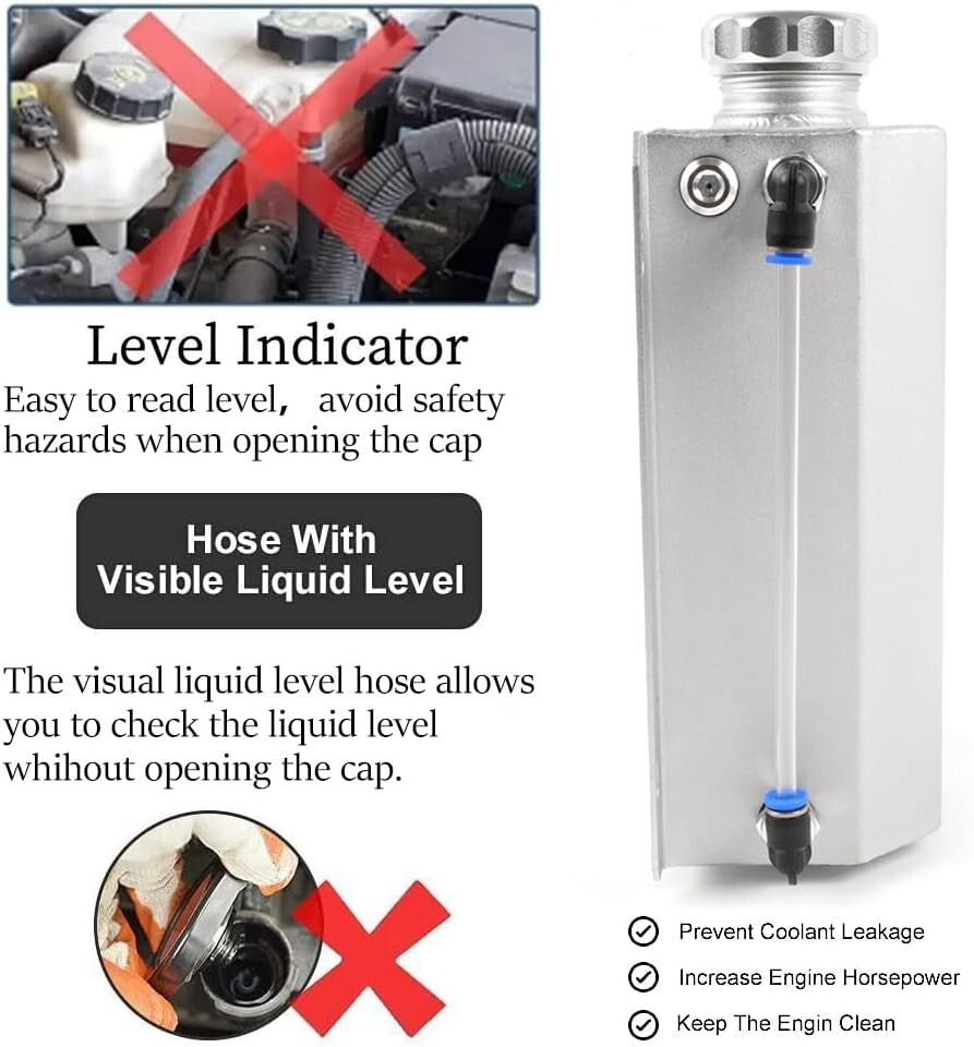 Compact Universal 2L Coolant Tank with Level Indicator - Ideal for All Vehicles