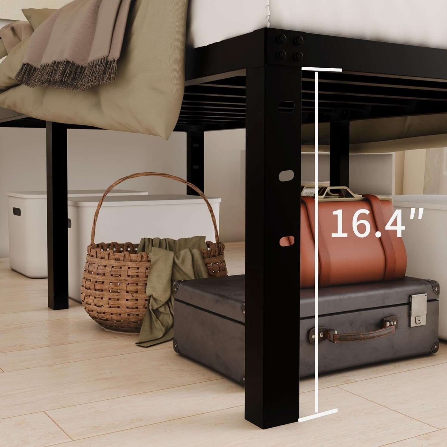 Sleek King Size Metal Bed Frame - Squeak Resistant with Ample Under-Bed Storage