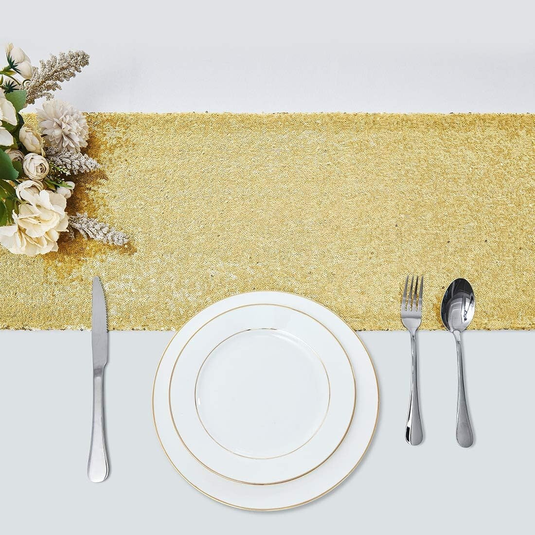 Dazzling Gold Sequin 12x72" Table Runners - Perfect for Parties, Weddings
