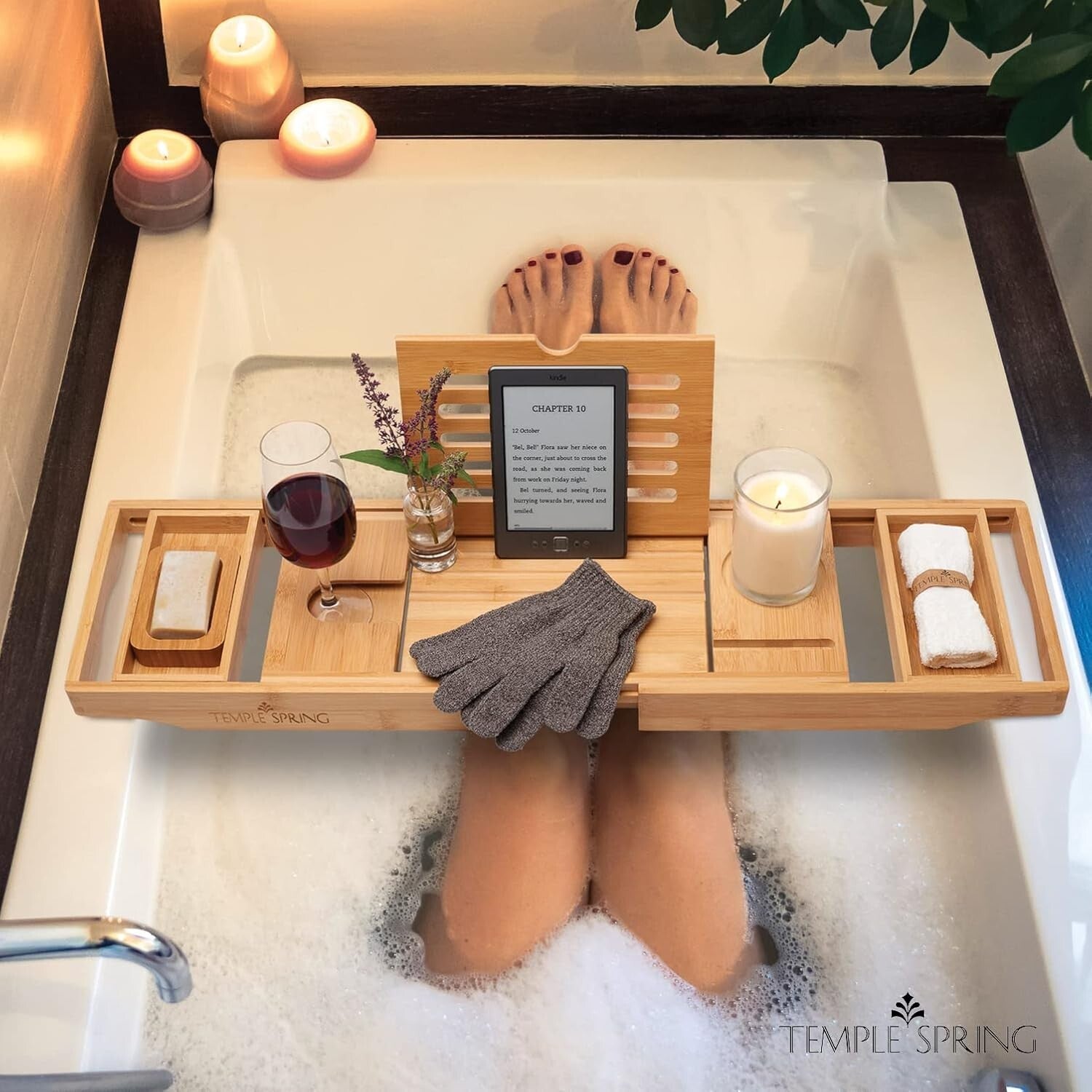 Sturdy Bamboo Bathtub Caddy with Soap Dish & Accessories for Ultimate Comfort
