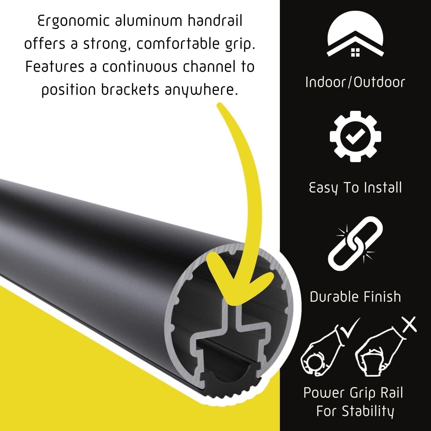 Elegant 6ft Black Anodized Aluminum Handrail Kit with Pivoting Wall Brackets