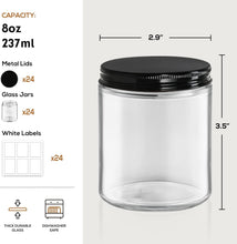Load image into Gallery viewer, 8oz Clear Round Glass Jars with Screw Metal Lids - 24 Pack for Storage &amp; Crafts
