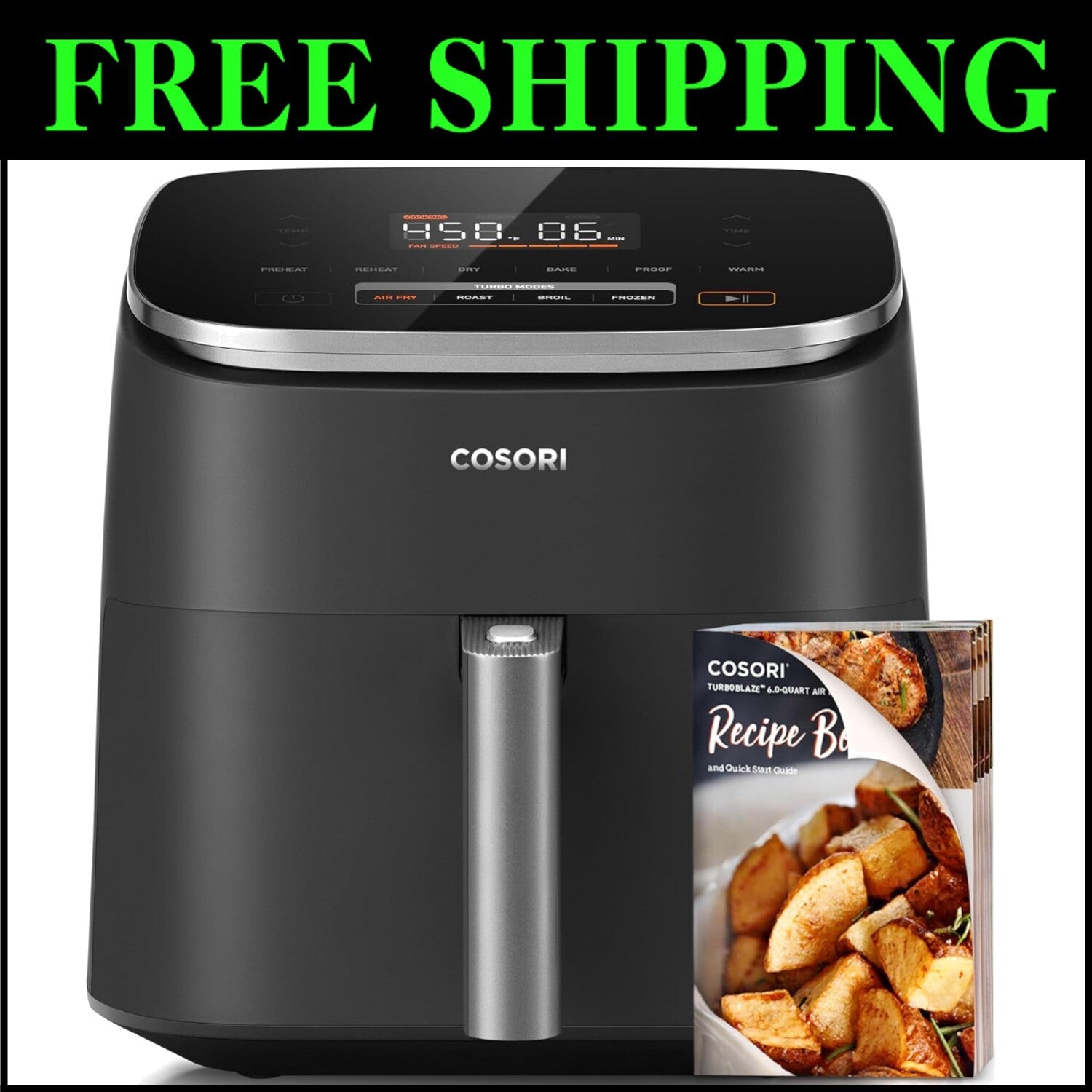 Quiet 9-in-1 TurboBlaze Air Fryer, 6 Qt—Perfectly Cooked Family Meals Every Time