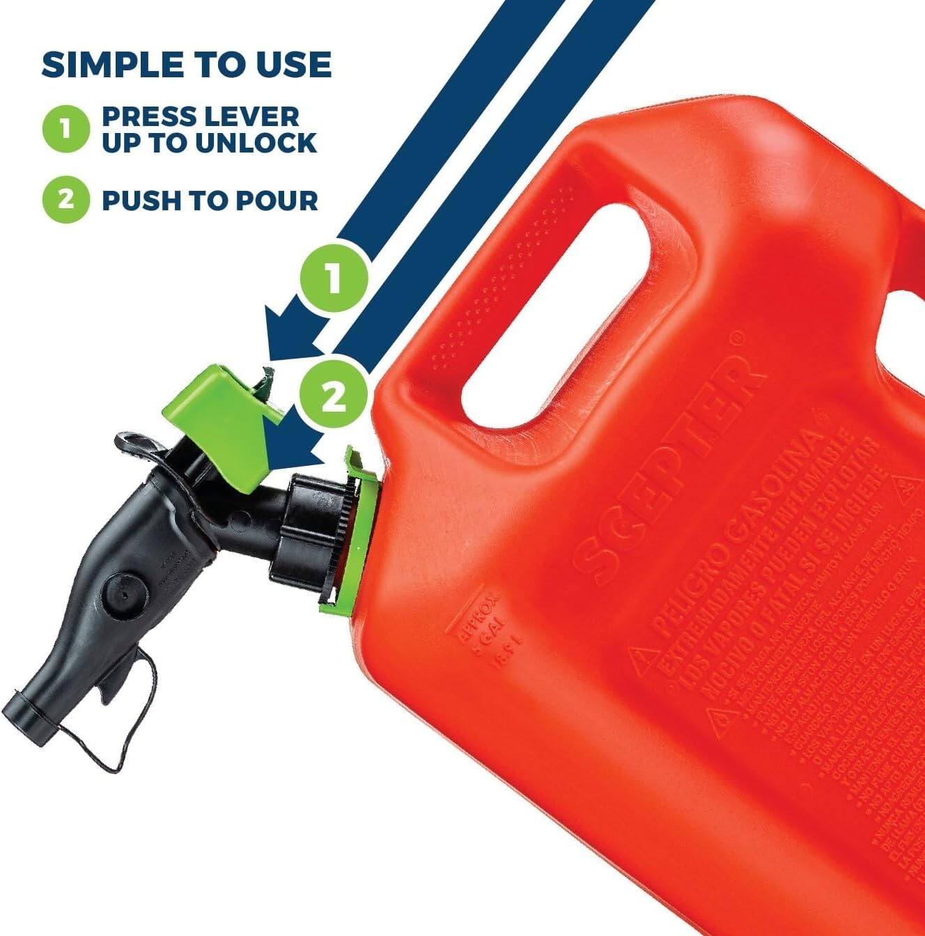 Durable 5-Gallon Red Gas Can with Flame Mitigation & Controlled Flow Spout