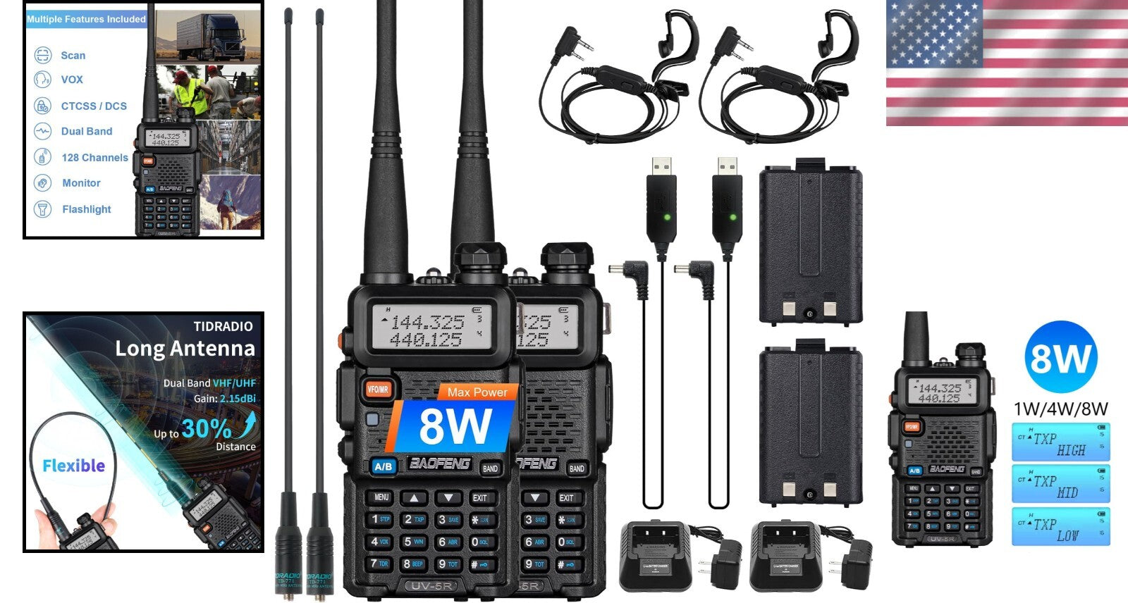 Beginner-Friendly UV-5R Ham Radio 2 Pack - USB Charging and Flashlight Included