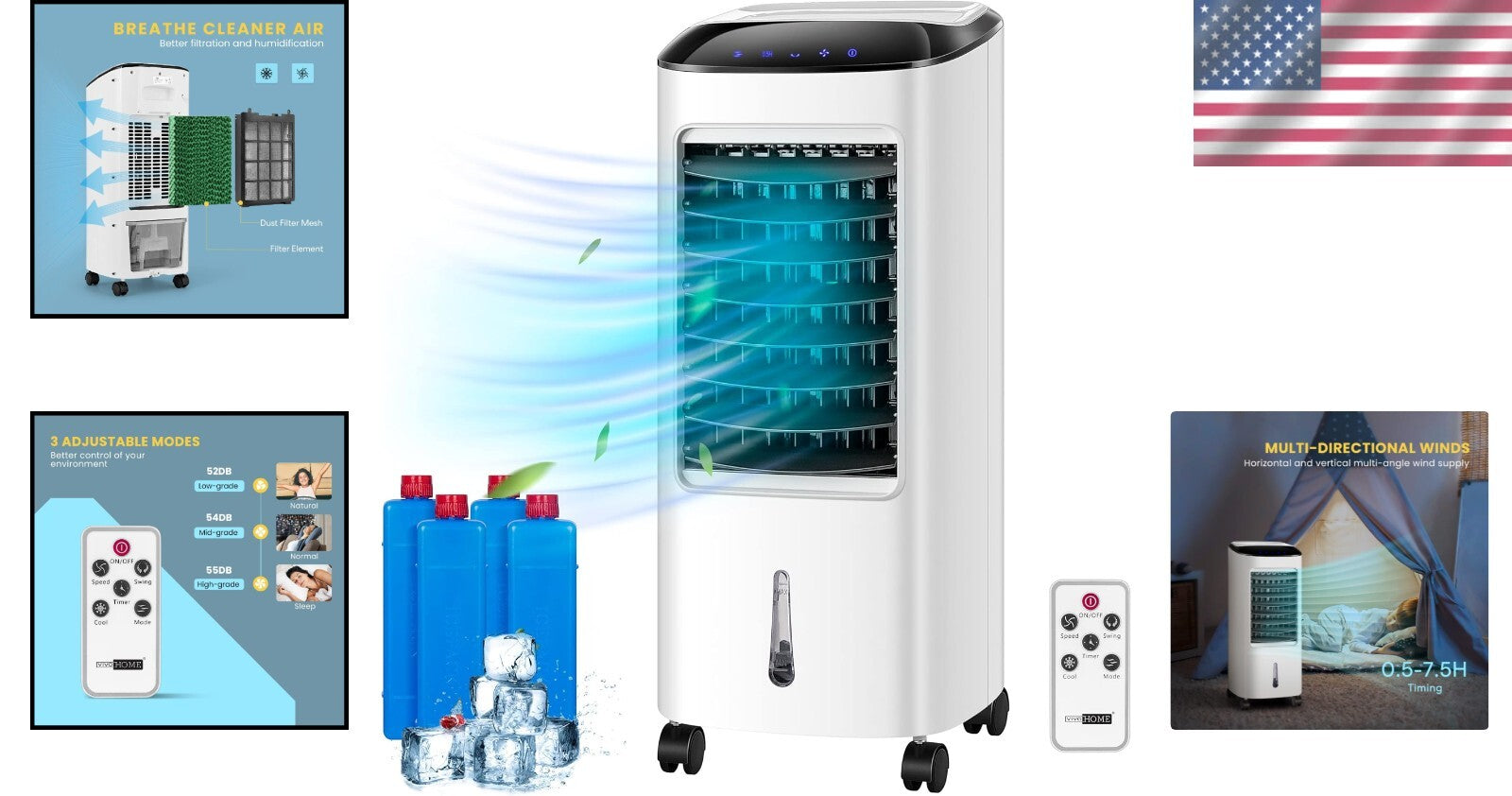 Advanced Evaporative Air Cooler - 110V, 4 Ice Boxes & Timer Function for Comfort