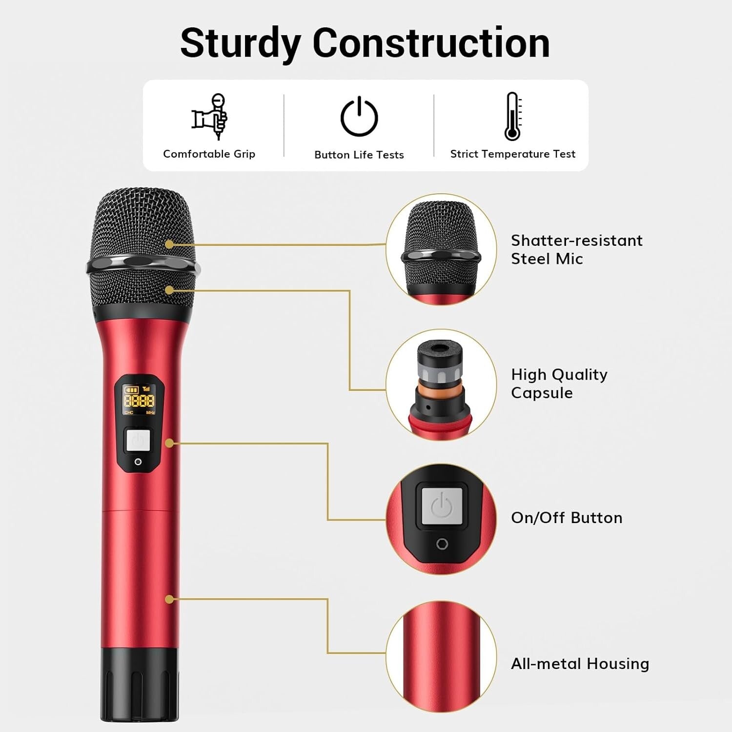 Metal Built Wireless Microphones with 4 Antennas - Ideal for Singing & Speech