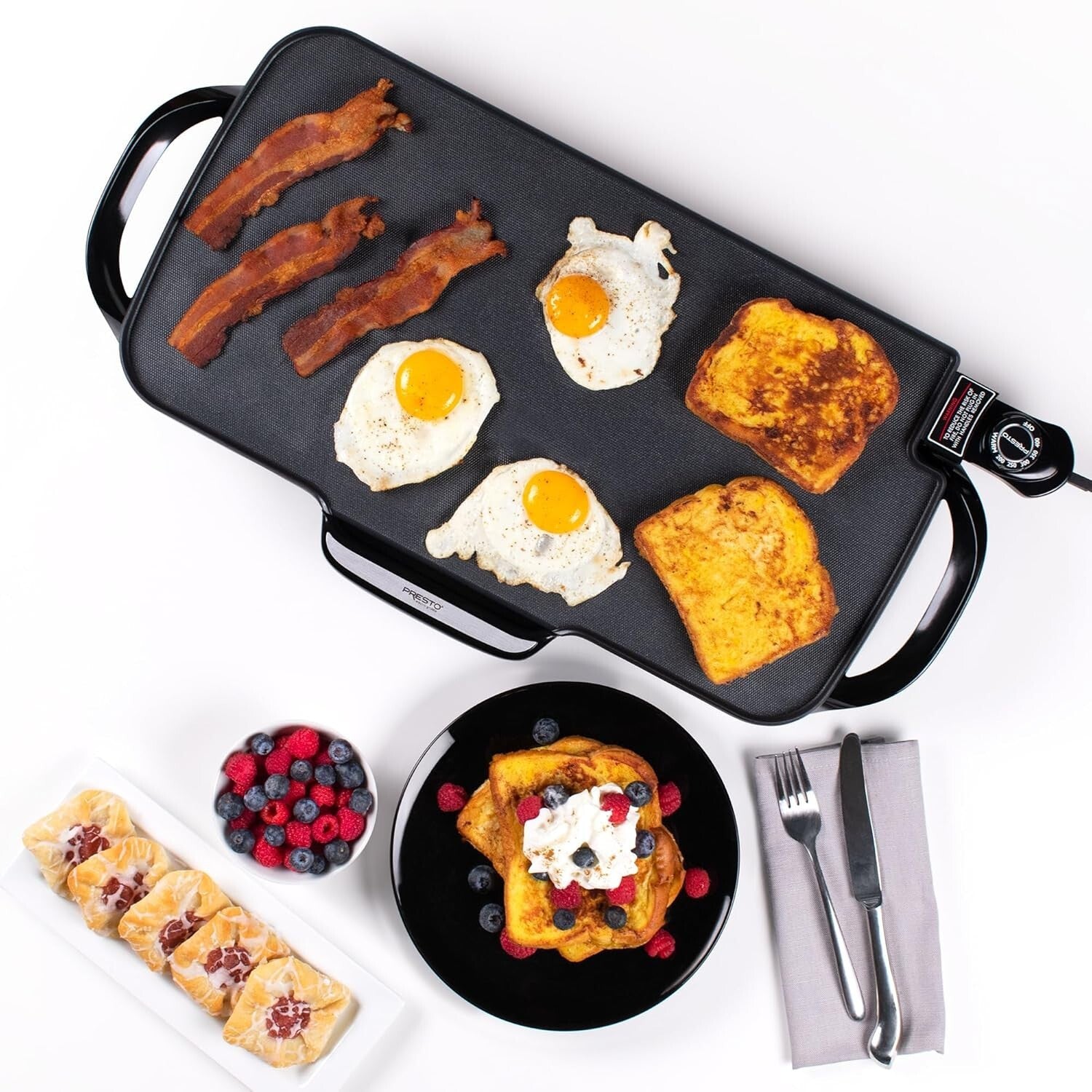 Durable 22-Inch Electric Griddle - Effortless Cleanup with Slide-Out Drip Tray