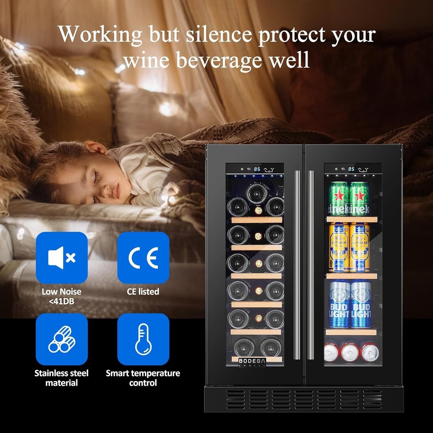 Elegant 24 Inch Black Wine and Beverage Refrigerator with Adjustable Shelves