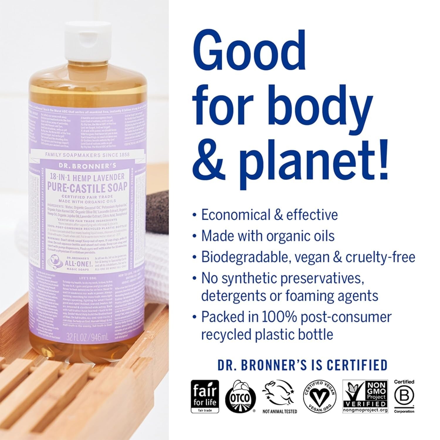 Sustainable Lavender Castile Soap, 1 Gallon - Organic, Vegan, and Cruelty-Free
