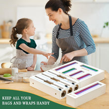 Load image into Gallery viewer, Space-Saving Bamboo Baggie &amp; Wrap Organizer with Slide Cutter for Neat Drawers