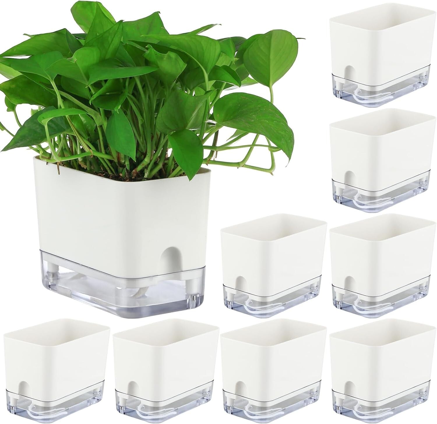 Elegant 7-Inch Self-Watering Pots for Indoor Plants – 8 Pack with Drainage Holes