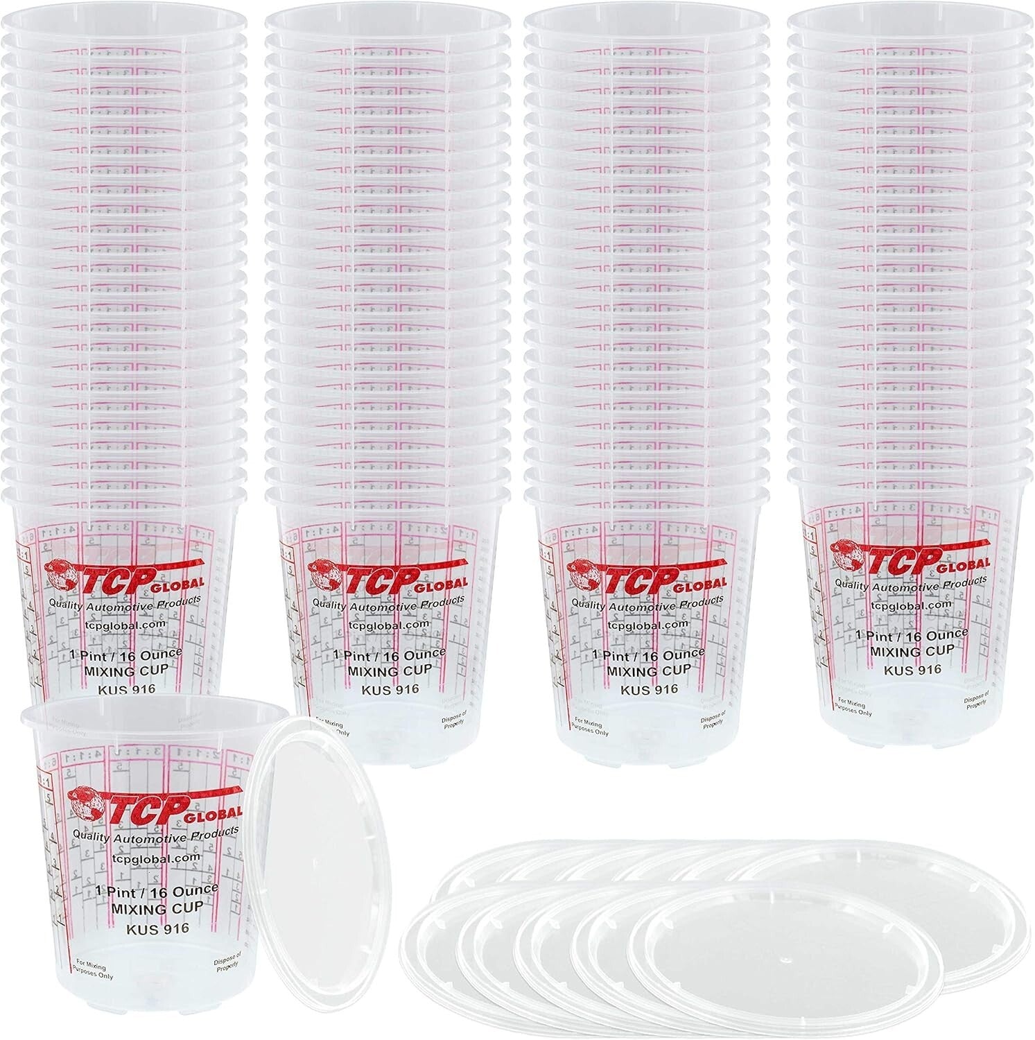 Solvent-Resistant 16oz Plastic Mixing Cups with Lids for Art & Automotive Use