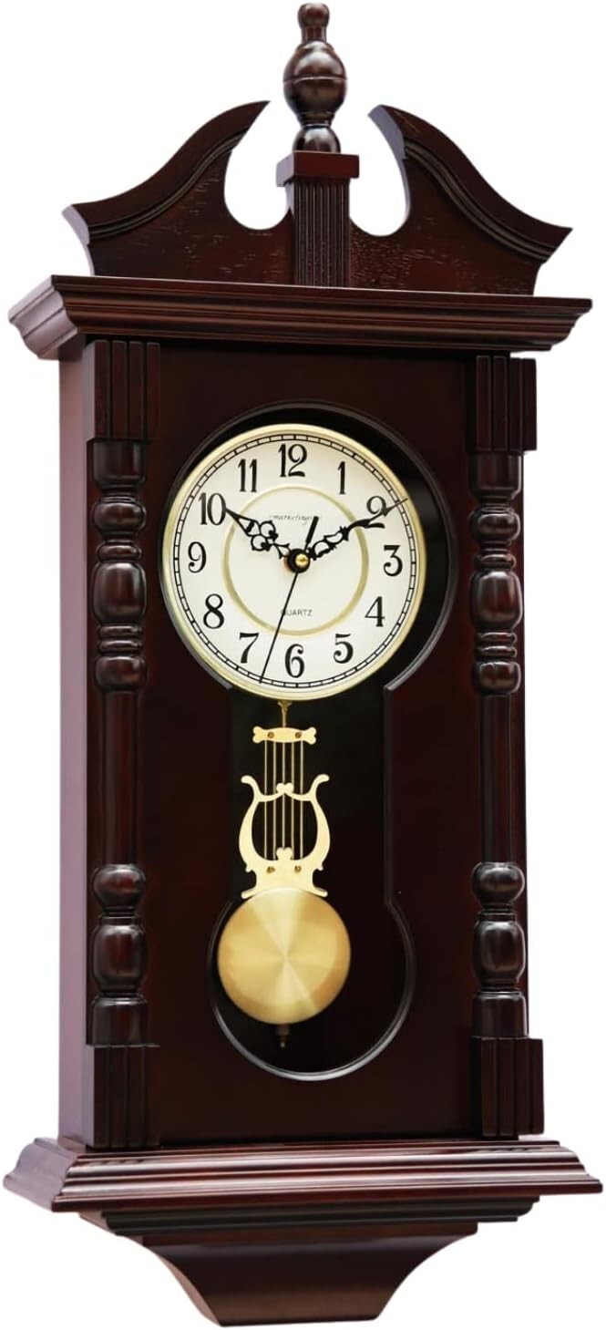 Beautiful Antique-Inspired Walnut Pendulum Clock - Battery Operated Elegance