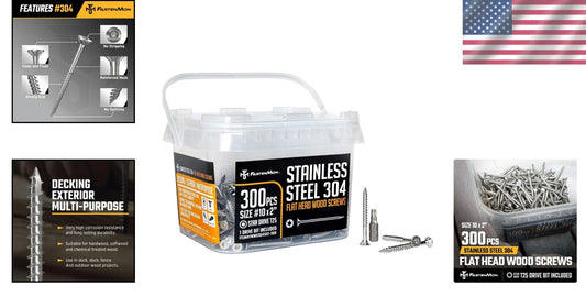Versatile 300 PCS Stainless Steel Deck Screws - Flat Head with T25 Bit Included