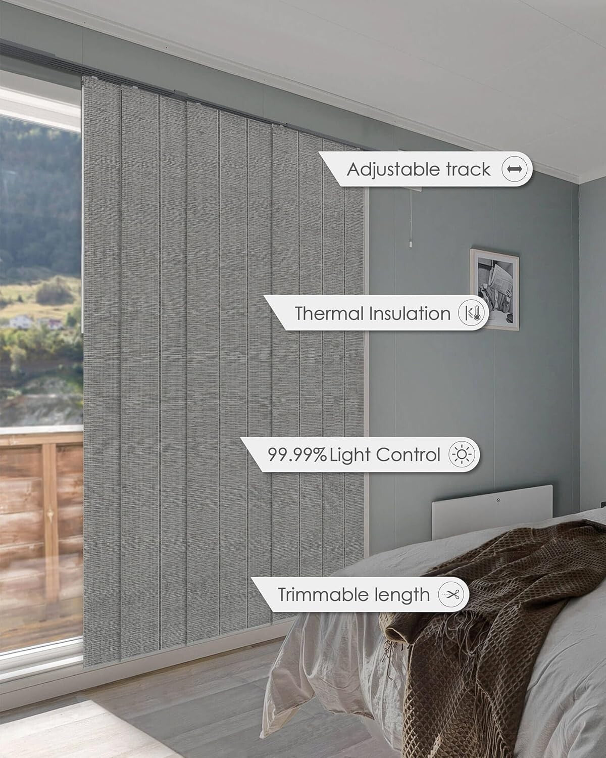 Blackout Adjustable Patio Door Blinds - Thermal Insulated & Cordless Design