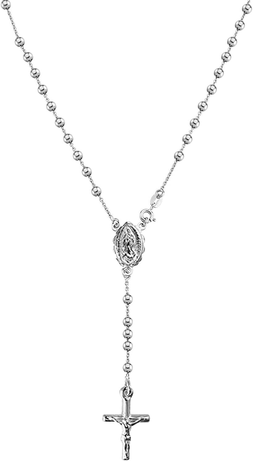 Elegant 20'' 925 Sterling Silver Y Necklace with Virgin Mary Pendant & Gift Box