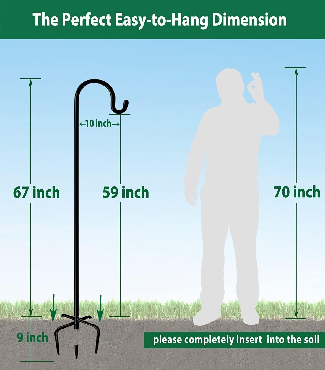 Adjustable Outdoor Shepherd Hook Stand, 5 Prong Base, 76 Inches Tall, 2 Packs