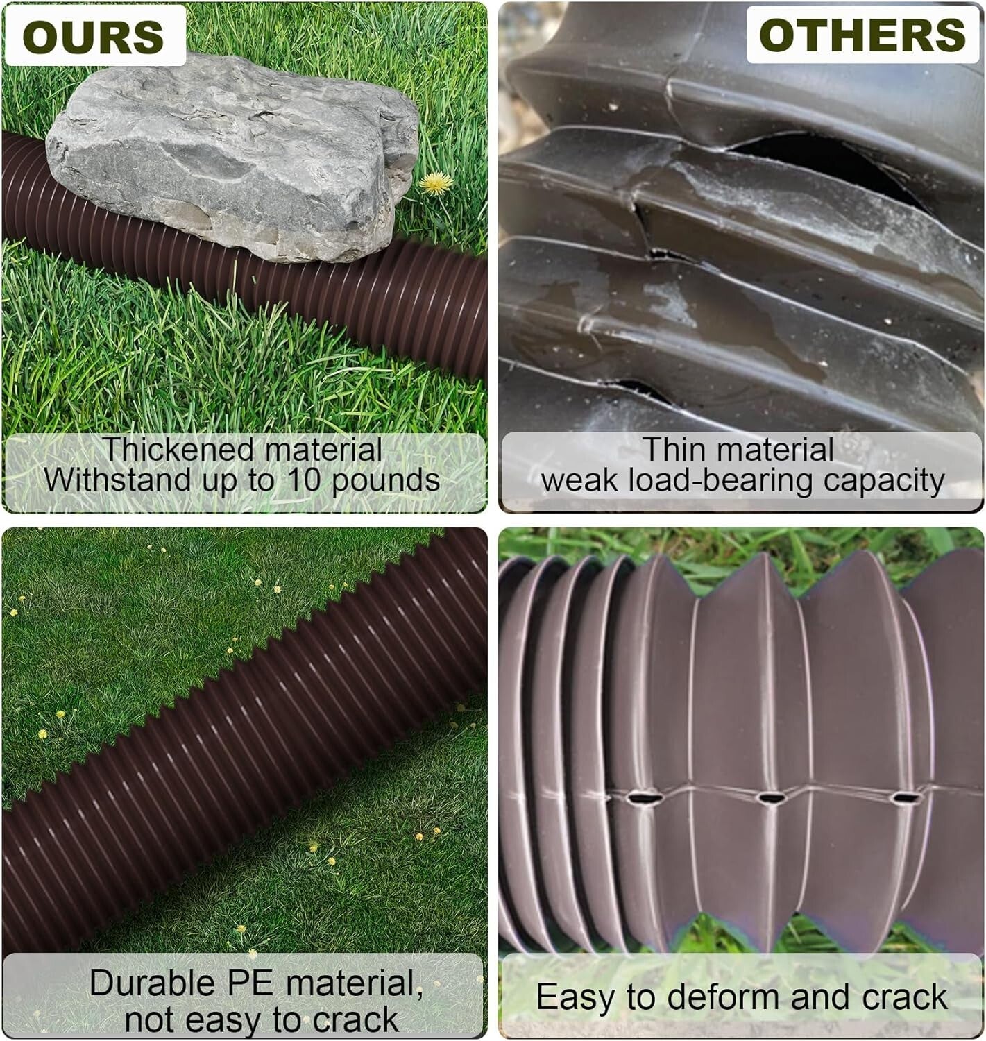 4-Pack Rain Gutter Downspout Extensions - Flexible, Durable & Easy to Install