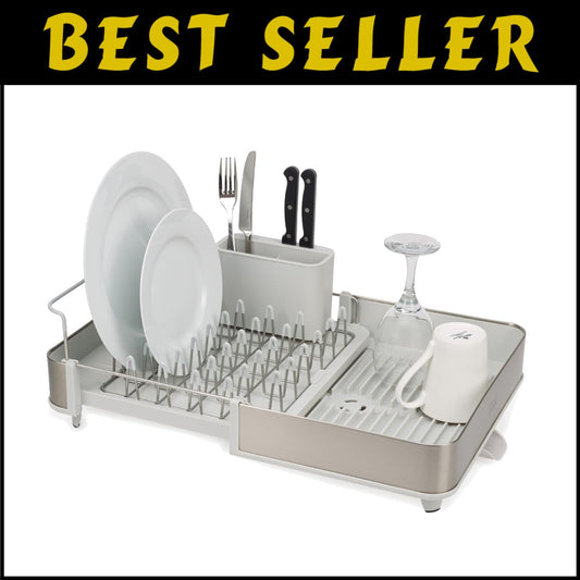 Premium Expandable Dish Rack with Removable Cutlery Holder & Drainage System
