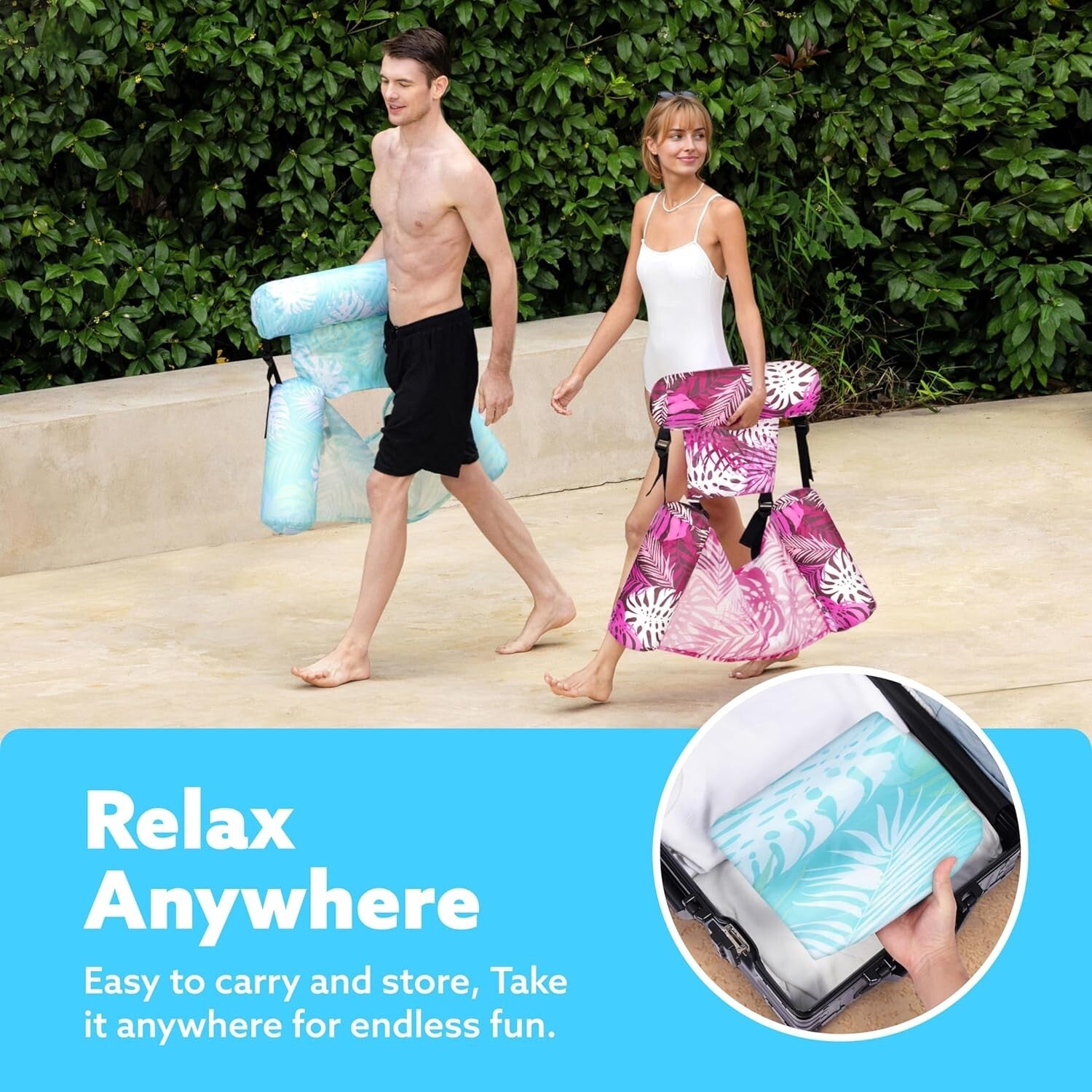 Adult Inflatable Lounge Chairs - 2 Pack, Tropical Pool Floats in Bright Colors