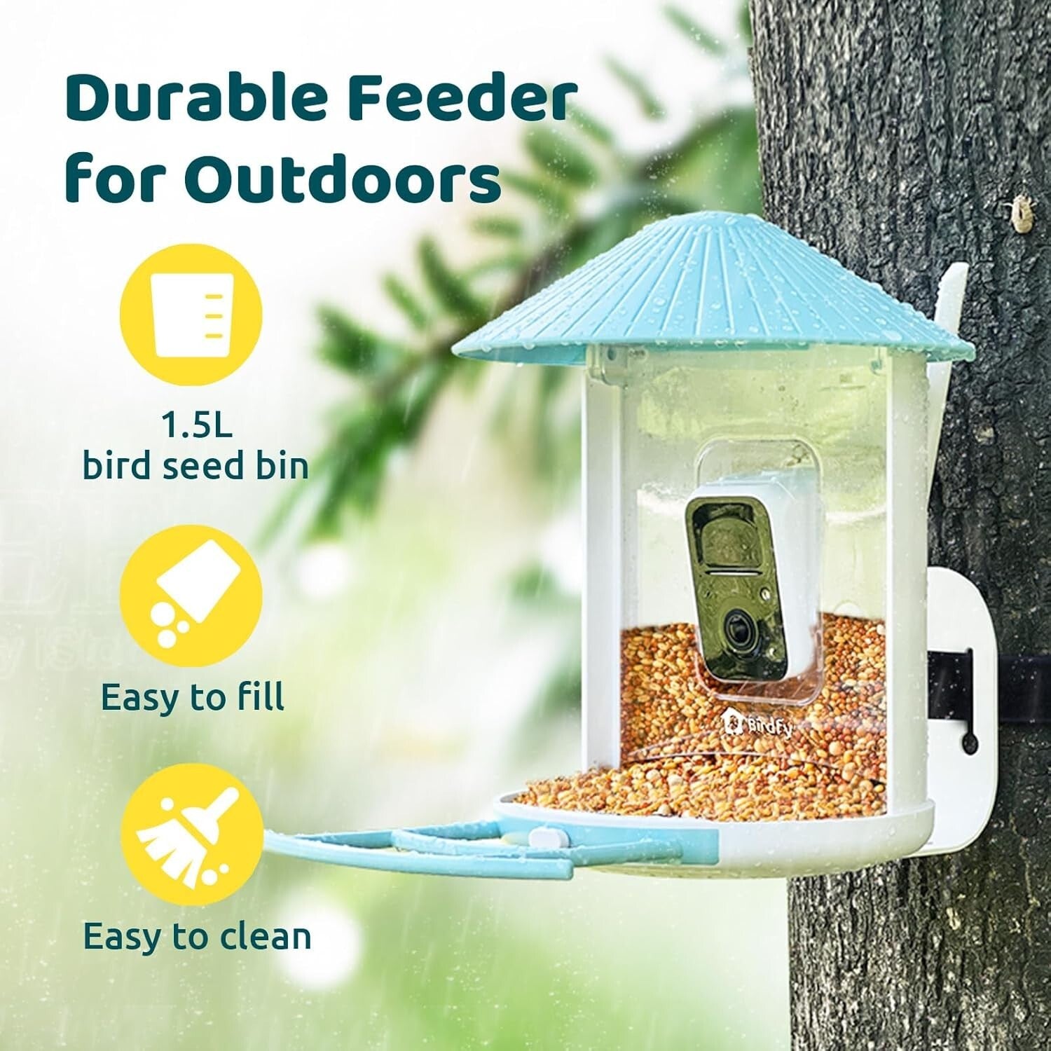 Wireless Smart Bird Feeder with 1.5L Capacity & Night Vision for Bird Lovers