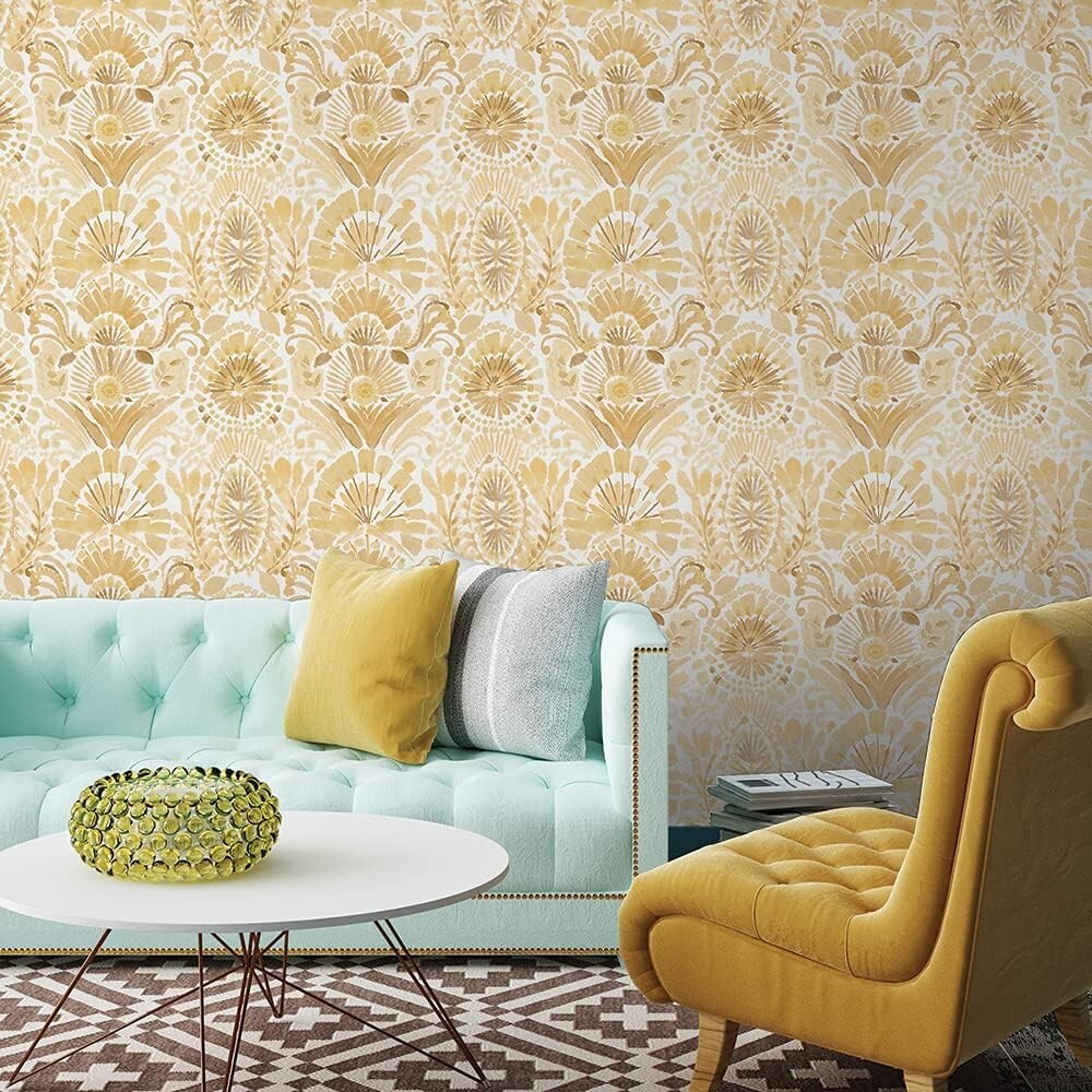 20.5 x 16.5 ft Bohemian Peel and Stick Wallpaper in Radiant Saffron Damask