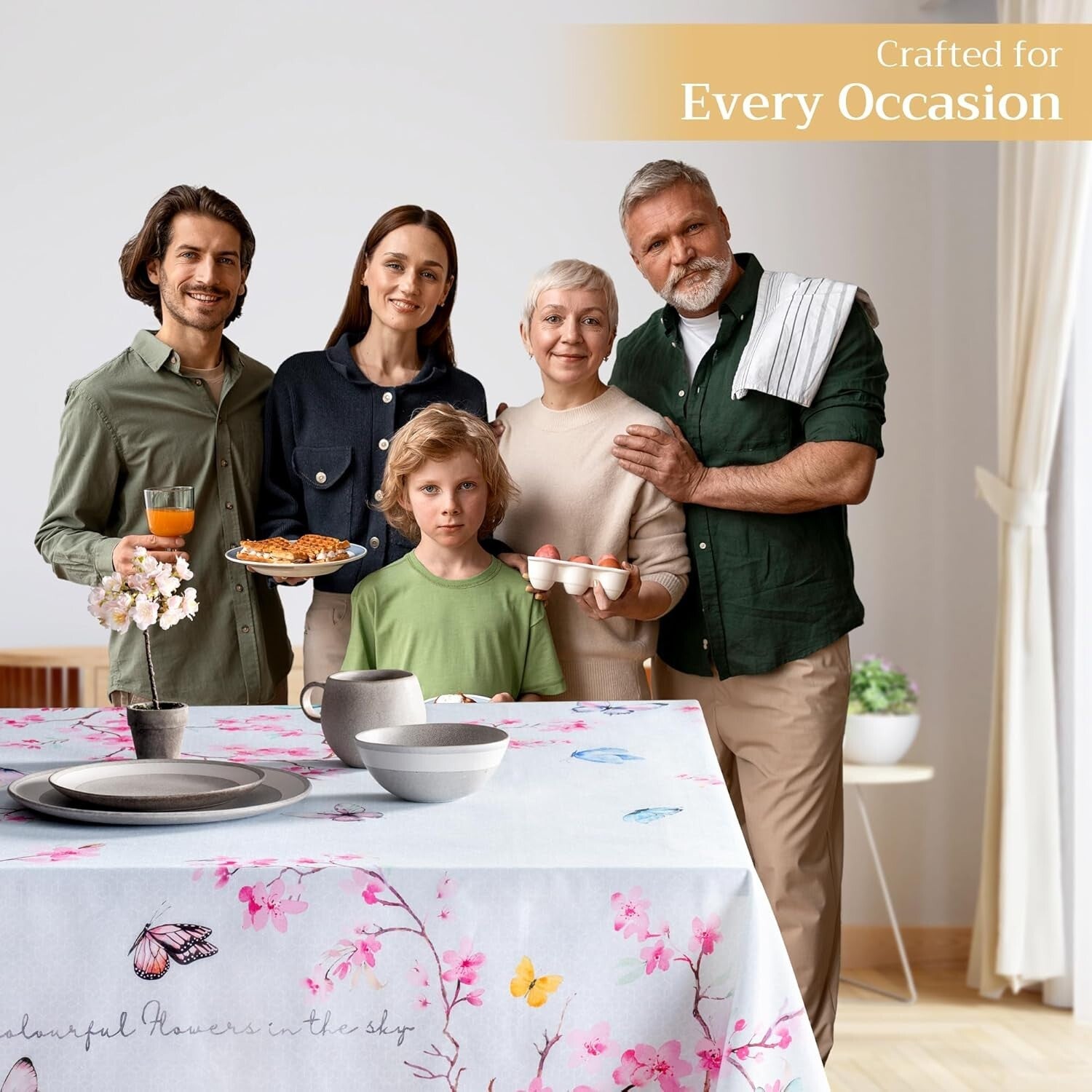 Durable Watercolor Design Tablecloth - Cotton 108" x 60" for Weddings & Parties