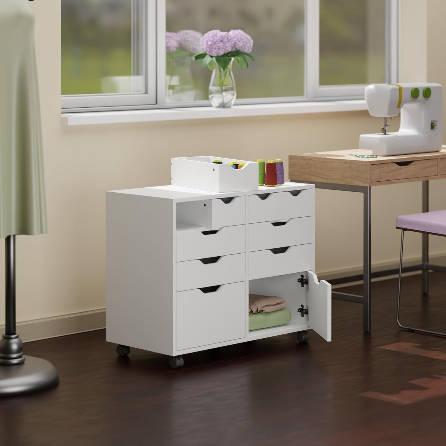 Halifax Mobile Storage Cabinet - 2 Doors, Easy-Glide Drawers, Modern Design