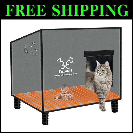 Spacious Insulated Outdoor Cat House - Weatherproof with Heating Comfort 20x16