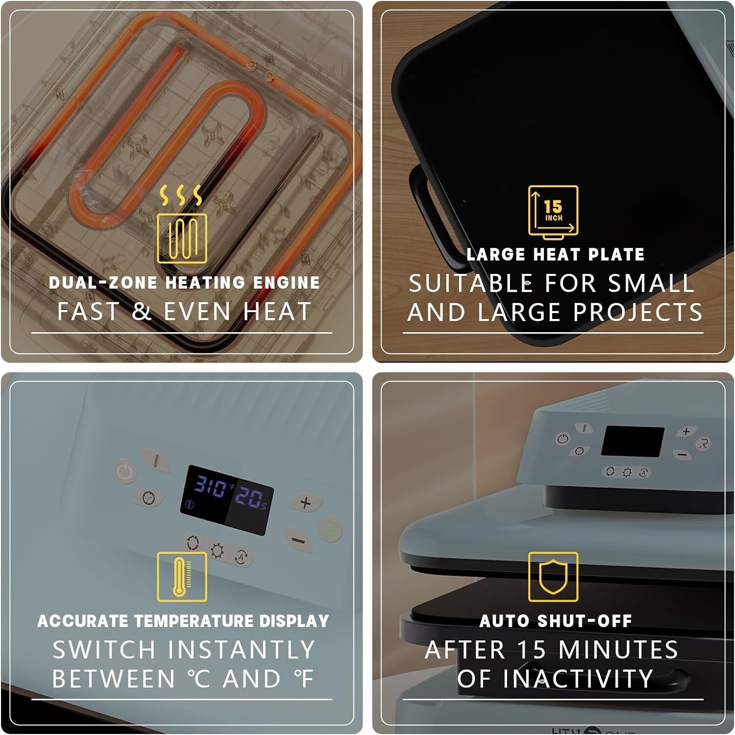 15x15 Intelligent Auto Heat Press - Fast, Safe & User-Friendly Design