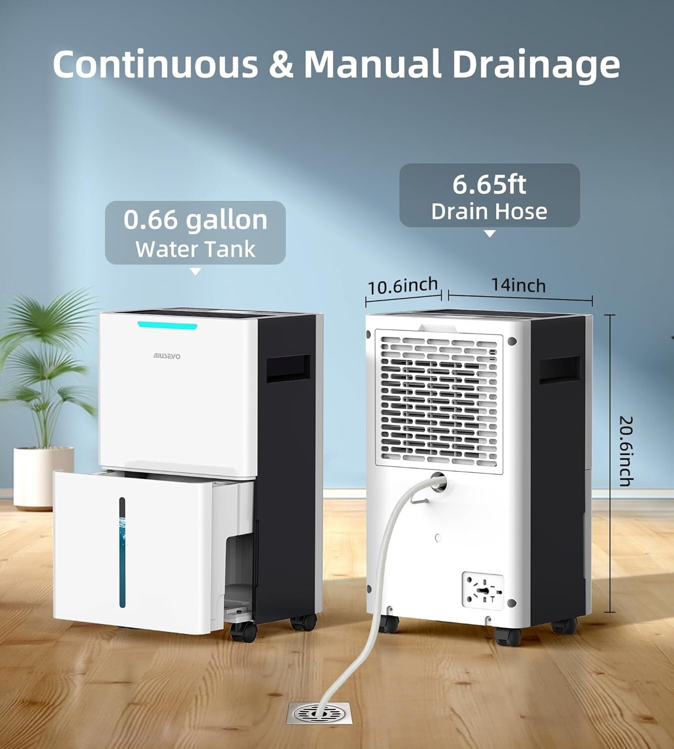 Portable 5000 Sq. Ft Dehumidifier with Continuous Drainage & Three Modes