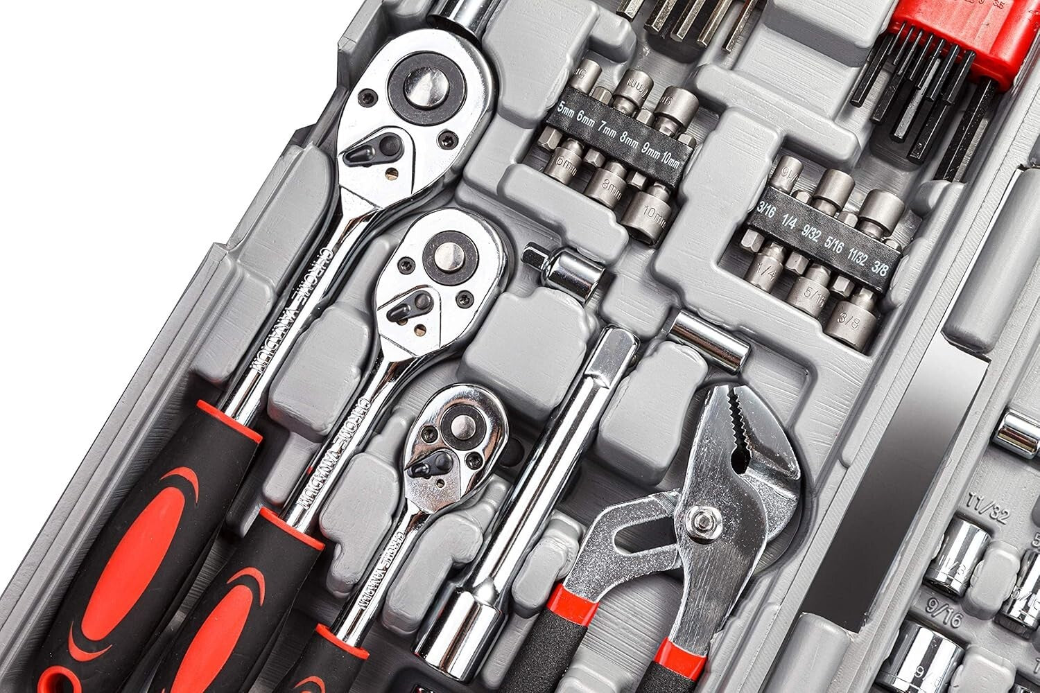 Durable 205-Piece Wrench Tool Set with High-Polish Finish and Portable Case