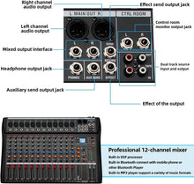 Load image into Gallery viewer, Versatile 12-Channel Audio Mixer for DJ &amp; Recording with Bluetooth &amp; USB Support