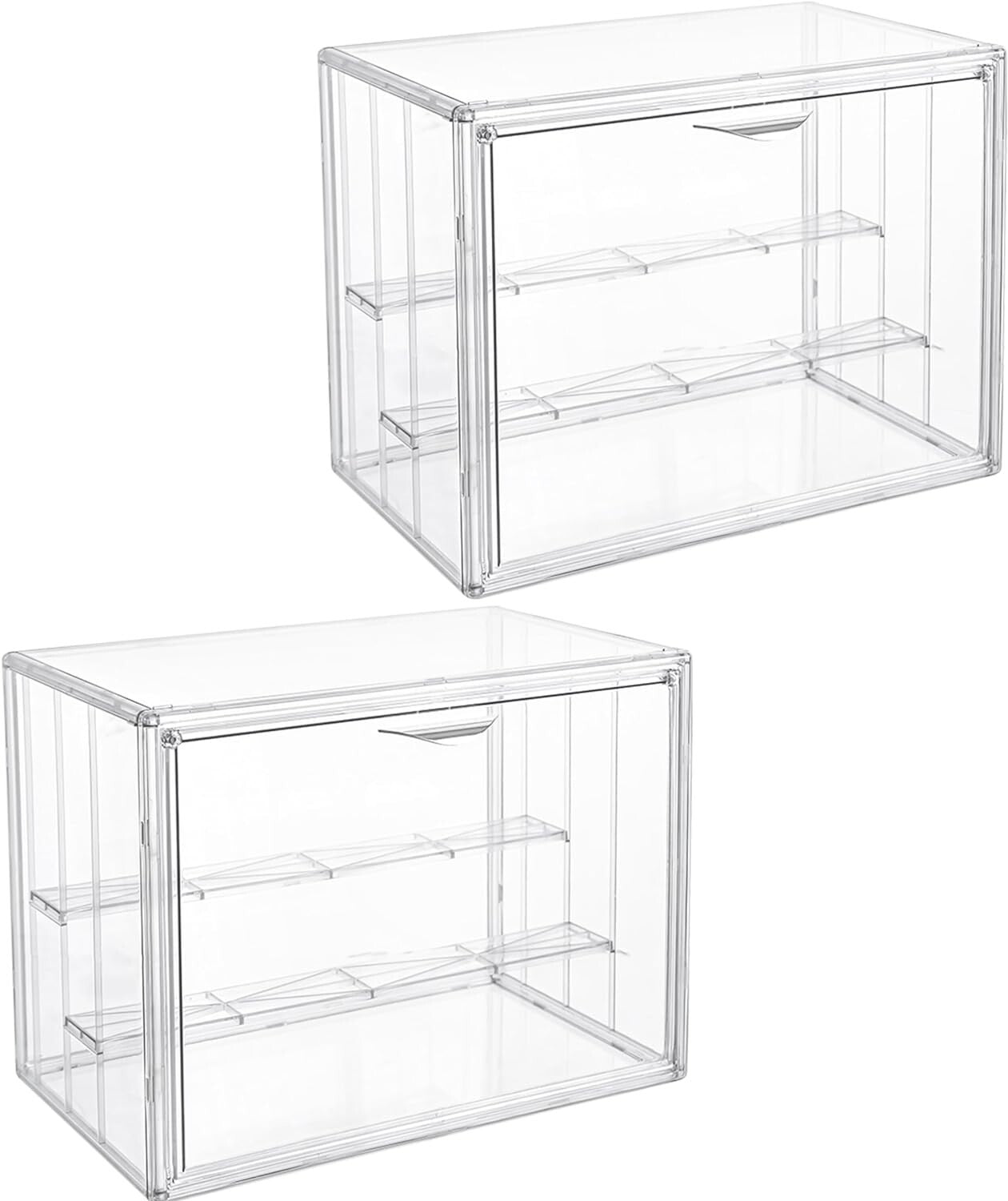 2-Pack Clear Acrylic 3-Tier Display Case with Magnetic Doors for Collectibles