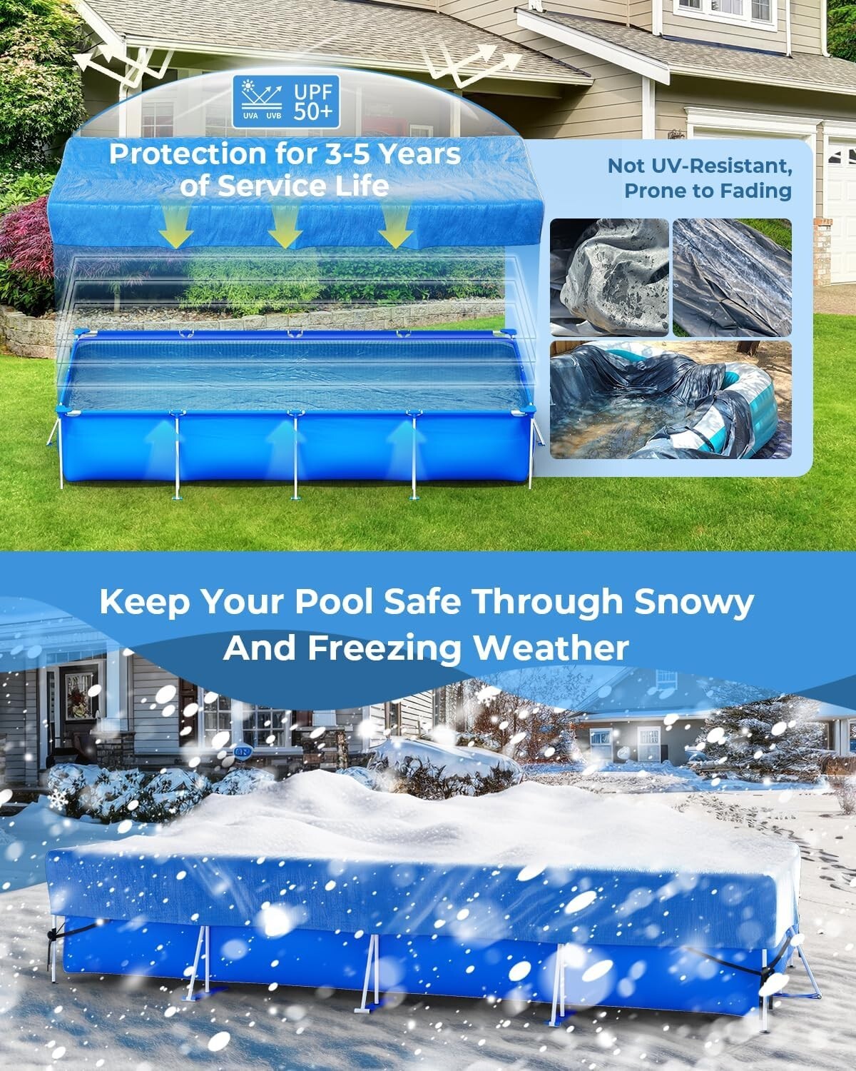 Easy One-Person Setup Inflatable Pool Cover - Fits Pools Up to 130" L x 84" W