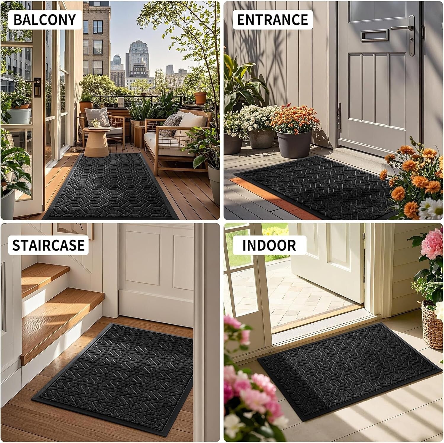 47x32 Heavy Duty Waterproof Doormat - Non-Slip Outdoor Welcome Mat in Black