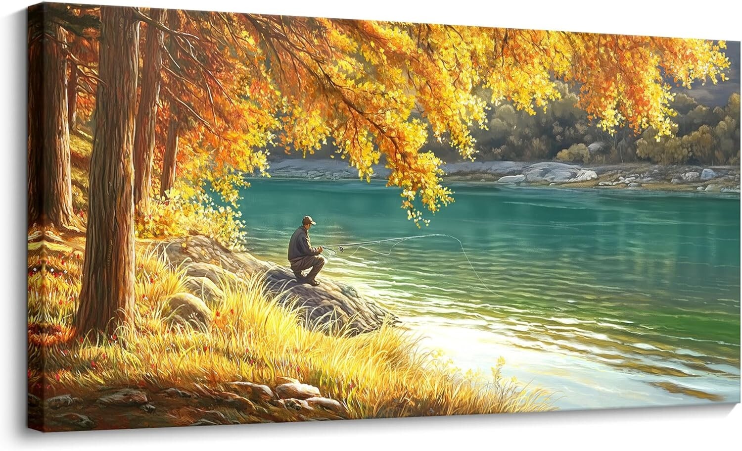 Stunning 40x20 IN Canvas Wall Art - Fishing by the Lake, Perfect for Any Room