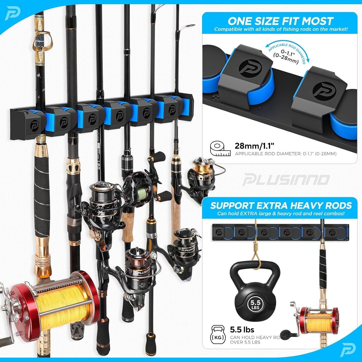 Heavy-Duty Fishing Rod Rack - V6 Holders for Garage & Stylish Organization