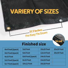 Load image into Gallery viewer, Durable 16x18 Feet Black Tarpaulin for Ultimate UV &amp; Snow Protection Outdoors